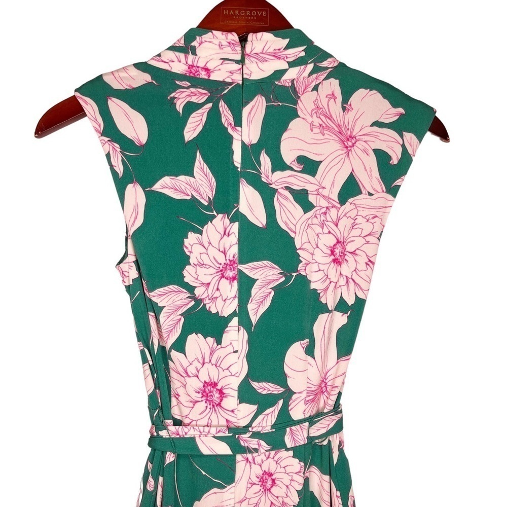 ELIZA J NWT Sleeveless Faux Wrap Tie Waist Dress Size 2 in Garden Floral Green - Picture 13 of 16